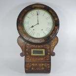 A 19th century walnut and floral marquetry drop dial wall clock,