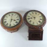 A 19th century carved walnut drop dial wall clock, 57cm tall,