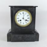 An Edwardian slate mantle clock, with a white enamel dial,