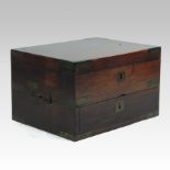 An early 19th century rosewood and brass bound box, of rectangular shape, with a hinged lid,