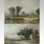 G W, 19th century, landscape with figures angling, together with another landscape,