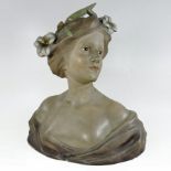 An early 20th century French Art Nouveau painted plaster Le Lis portrait bust, by Faggioni,