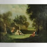 French School, 19th century, Figures in an ornamental garden setting, oil on canvas,