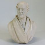 A plaster portrait bust of a Lord Rolfe, inscribed to the reverse and dated 1827,