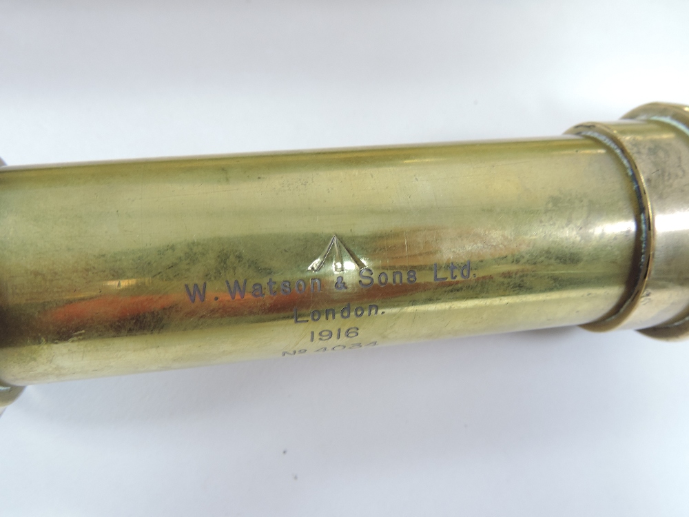 A World War I brass sighting telescope, inscribed W. Watson and sons Ltd. - Image 6 of 7