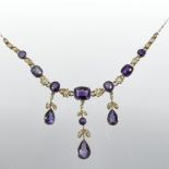 An Edwardian seed pearl and amethyst necklace,