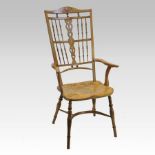 A hand made yew wood Mendlesham high back armchair, made by Andrew Smith,