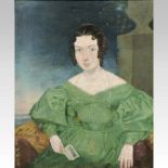 English School, 19th century, a portrait of a lady seated by an ornamental column, oil on canvas,