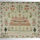 An early Victorian pictorial needlework sampler,
