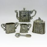 A late 19th century Chinese silver four piece tea service, of canted square shape,