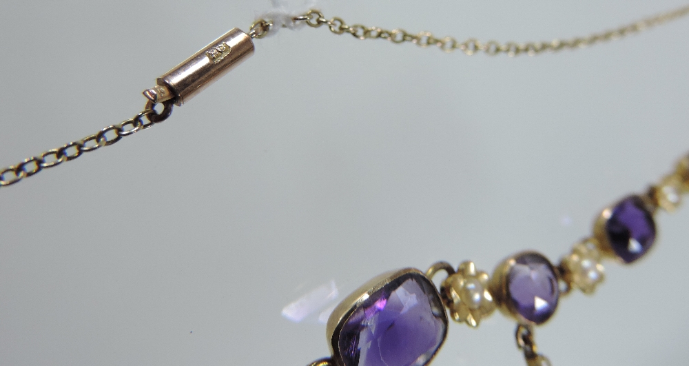 An Edwardian seed pearl and amethyst necklace, - Image 5 of 7