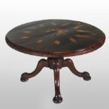 A Victorian hardwood and later radially veneered rosewood centre table,