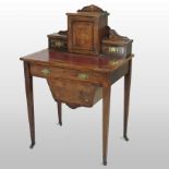 A 19th century rosewood and satinwood marquetry bonheur du jour, on square tapered legs,