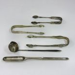 An 18th century silver marrow scoop, of typical form engraved with a crest, London marks, rubbed,