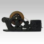 An antique Chinese carved rosewood chalk line, carved with a dragon and having a wooden spool,