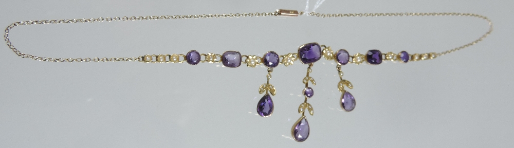 An Edwardian seed pearl and amethyst necklace, - Image 3 of 7