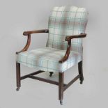 A 19th century mahogany and check upholstered Gainsborough style open armchair,