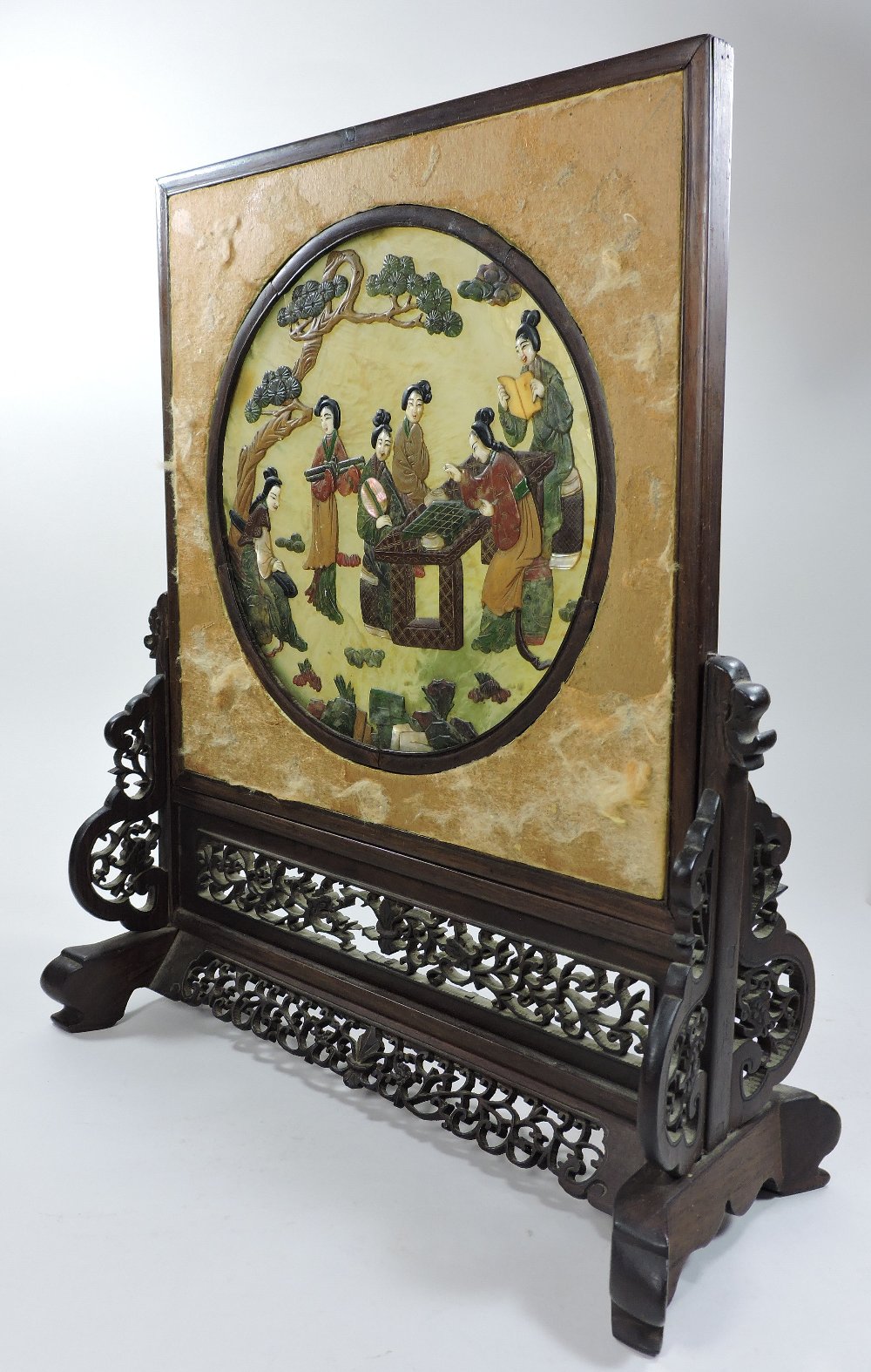 An early 20th century Chinese carved rosewood table screen, - Image 3 of 5