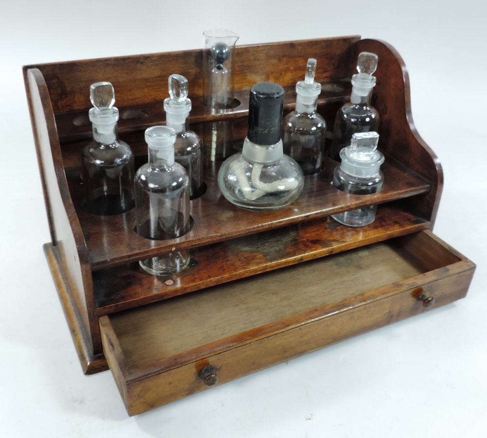 A 19th century mahogany apothecary stand, containing seven various glass jars, with a drawer below, - Bild 2 aus 16