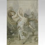 Alfred E Chalon, 1780-1860, classical scene with semi-nude figures dancing to a piper, watercolour,