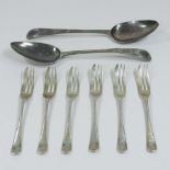 A pair of George III silver Old English pattern table spoons, with bright cut decoration,