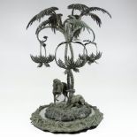 A Victorian silver plated epergne, in the form of a palm tree with greyhounds below,