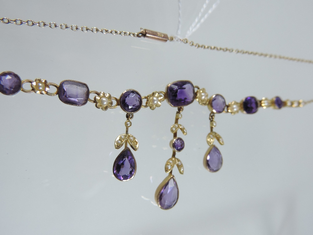 An Edwardian seed pearl and amethyst necklace, - Image 4 of 7