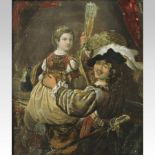 After Rembrandt, 19th century, Rembrandt and Saskia, oil on white metal,