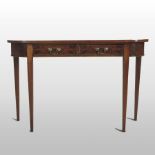 A George III style burr walnut and yew wood crossbanded side table,