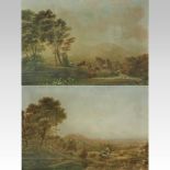 Attributed to John Glover, 1767-1849, extensive landscape with cattle and sheep, watercolour,