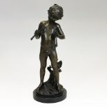 After Eugene Moreau, a bronze figure of Pan Piper Boy, shown standing,