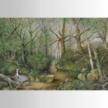 E T Young, forest landscape, with figures on a path, signed and dated 1881, watercolour,