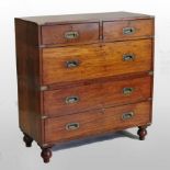 An early 19th century teak and brass bound military campaign chest,