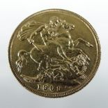 An Edwardian gold sovereign,