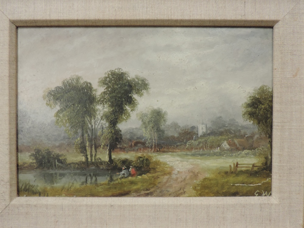 G W, 19th century, landscape with figures angling, together with another landscape, - Image 5 of 6