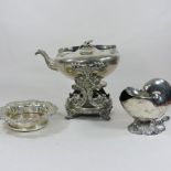 A large and ornate 19th century Sheffield plated kettle on stand, 34cm tall overall,