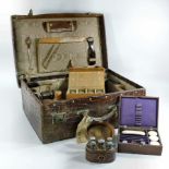 An early 20th century crocodile skin travelling vanity case, inscribed E.J.