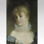 Carl Wunnenberg, 1850-1929, a head and shoulders portrait of a young lady, wearing a blue dress,