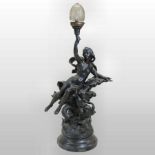 An early 20th century spelter figural table lamp, after J.