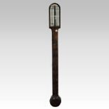 A 19th century rosewood cased stick barometer, having an arched top, the ivory dial signed Bennett,