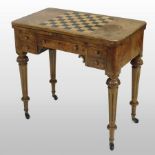 A Victorian burr walnut and inlaid folding games table,