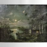 English school, early 19th century, moonlit landscape, unsigned, oil on canvas,