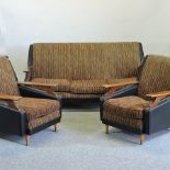 A 1970's teak and vinyl upholstered sofa, 168cm,