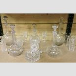 A collection of glass decanters,