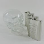 A glass skull, 17cm tall,