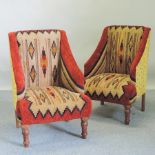 A pair of Kelim upholstered armchairs