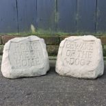 A 'Beware of dog' stone sign, together with another, 'Home sweet home',