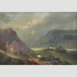 Continental School, 19th century, mountain landscape with horses, oil on canvas,