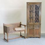 An Old Charm oak hall seat, 92cm,