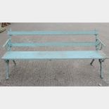 A painted iron and wooden garden bench,